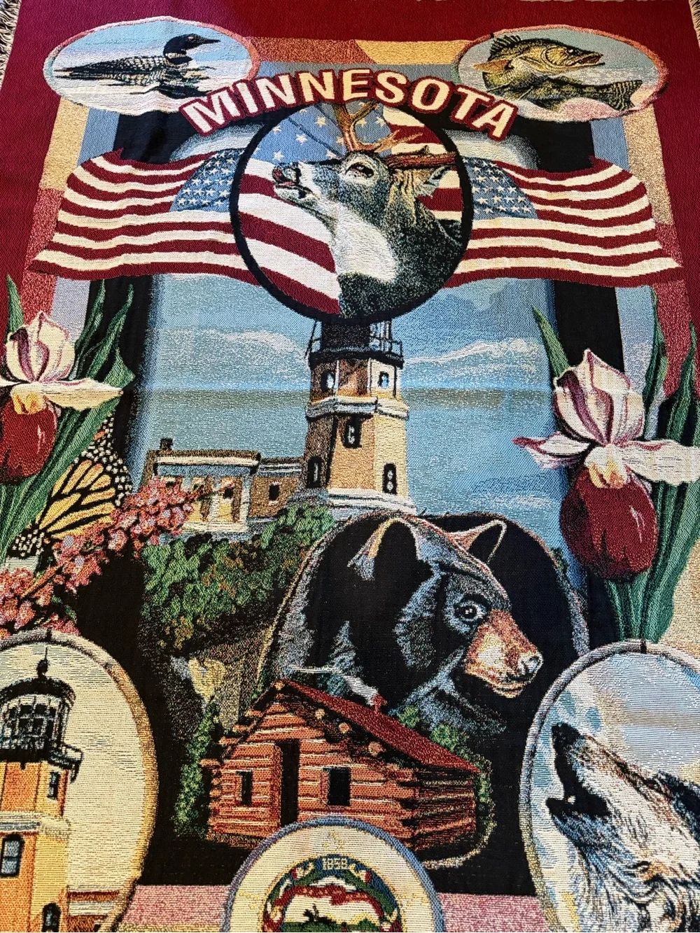 Minnesota Scenic Tapestry Throw Blanket - Maroon